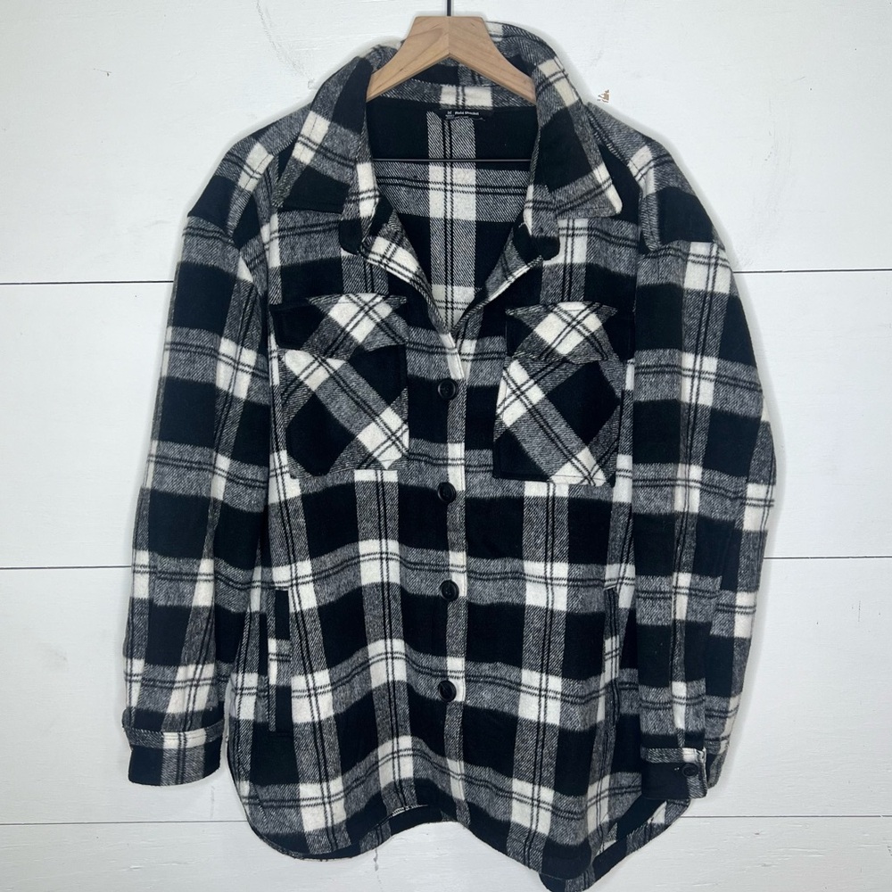 Member's Mark • Women's Black Relaxed Fit Button Front Plaid Shacket Size XL